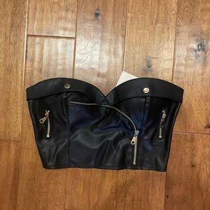 NWT Superdown cropped strapless faux leather top